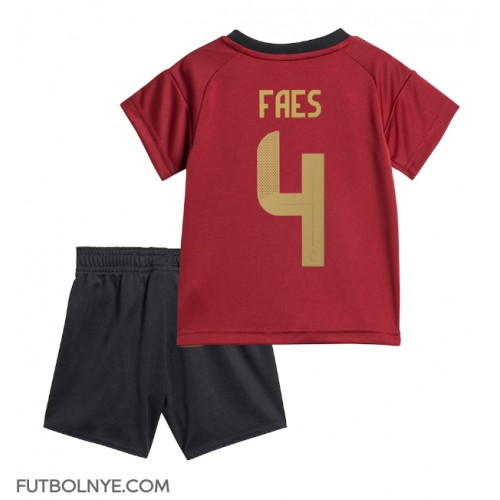 Camiseta Bélgica Wout Faes #4 Primera Equipación para niños Eurocopa 2024 manga corta (+ pantalones cortos)